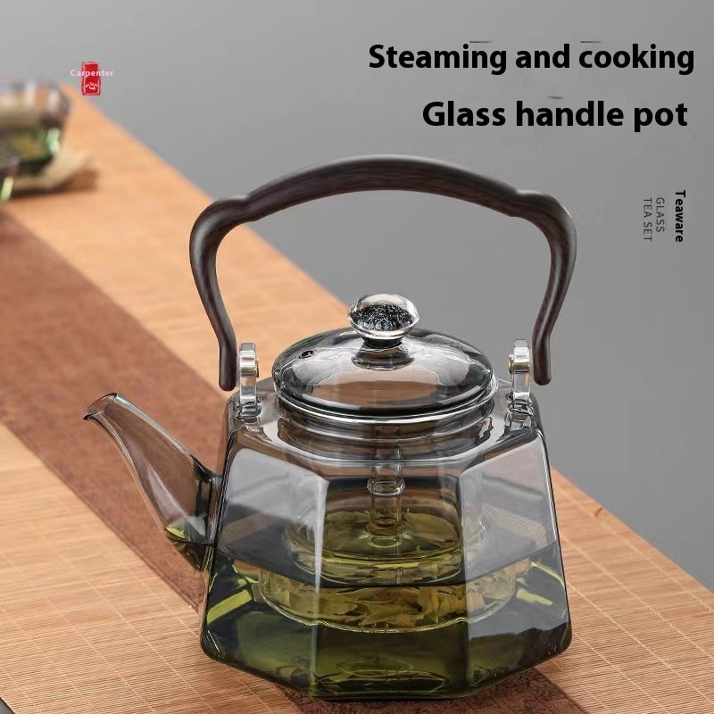 Smoky Gray Glass Octagonal Loop-handled Teapot Household Borosilicate Glass Teapot