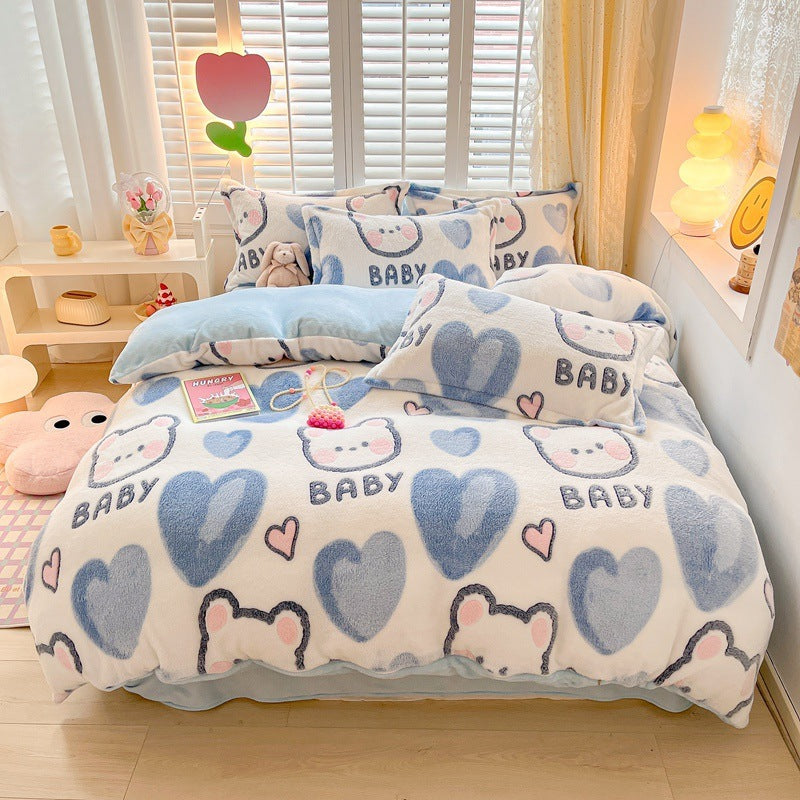 Winter Thickened Fleece Four-piece Set