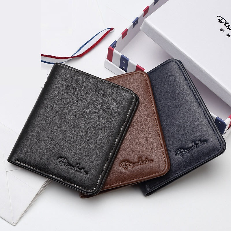 Men's Short Genuine Soft Leather Ultra-thin Wallet