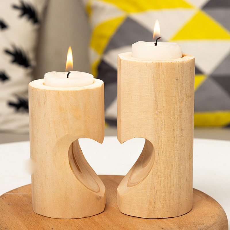 Valentine's Day Creative Heart Wooden Candle Cup