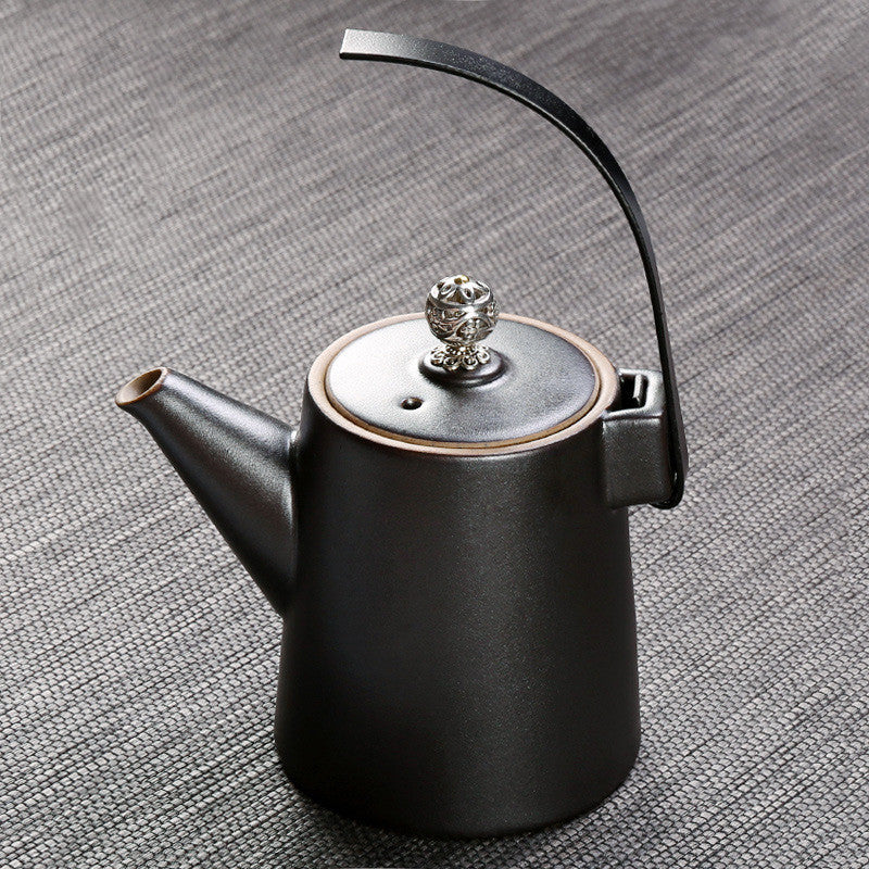 Théière antique, poignée, pot en céramique, machine à thé rétro, poignée en cuivre domestique