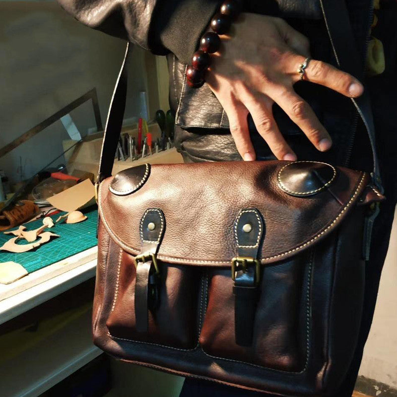 Sac bandoulière rétro en cuir de vachette pour homme