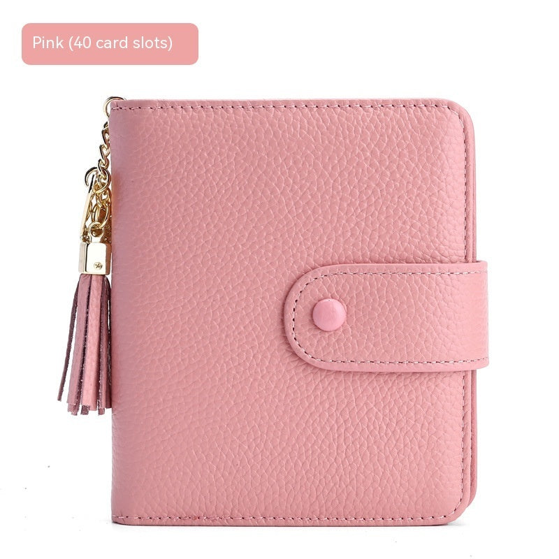 Korean Style Large Capacity Tassel Snap Solid Color Multiple Card Slots Driving License Protective Cover
