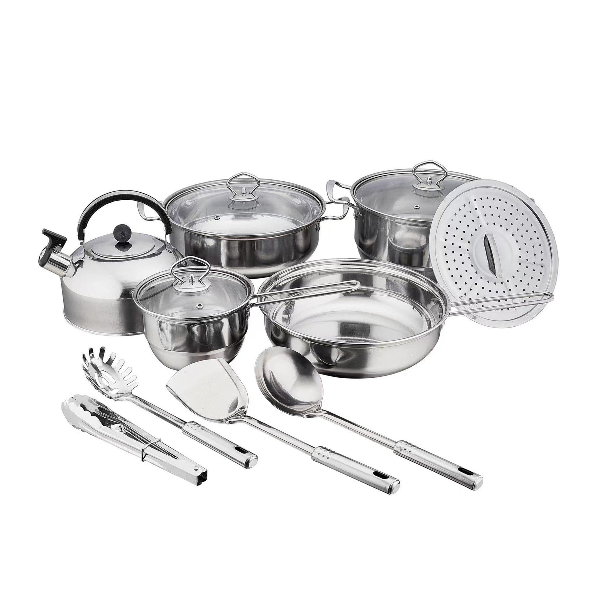 Thickened 15PCs Stainless Steel All Steel Pan Set