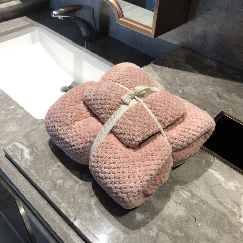 Coral Velvet Pineapple Grid Towel Bath Towel Combination