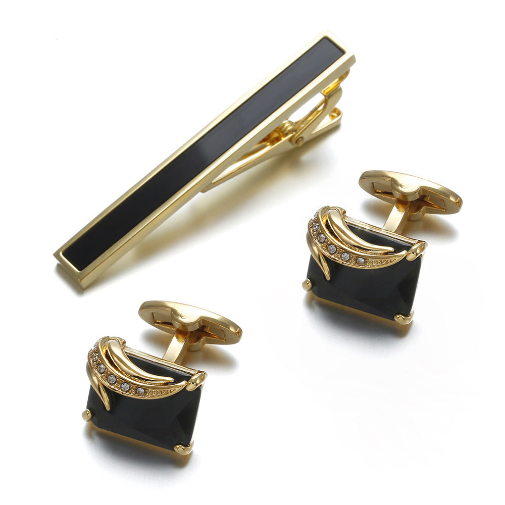Élégant coffret cravate et boutons de manchette dorés pour homme