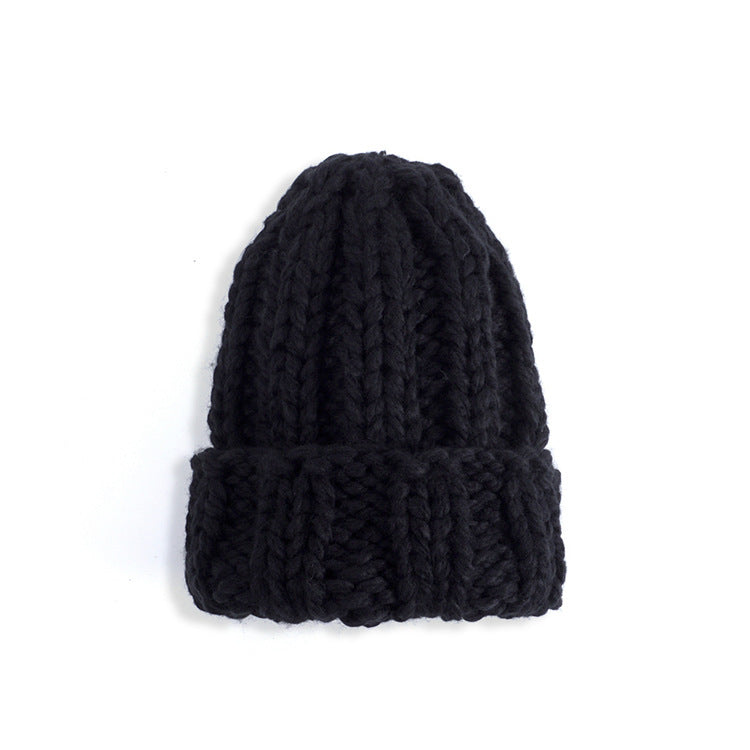 Knit Hat Ladies Pure Color Simple Coarse Wool Warm Earmuffs