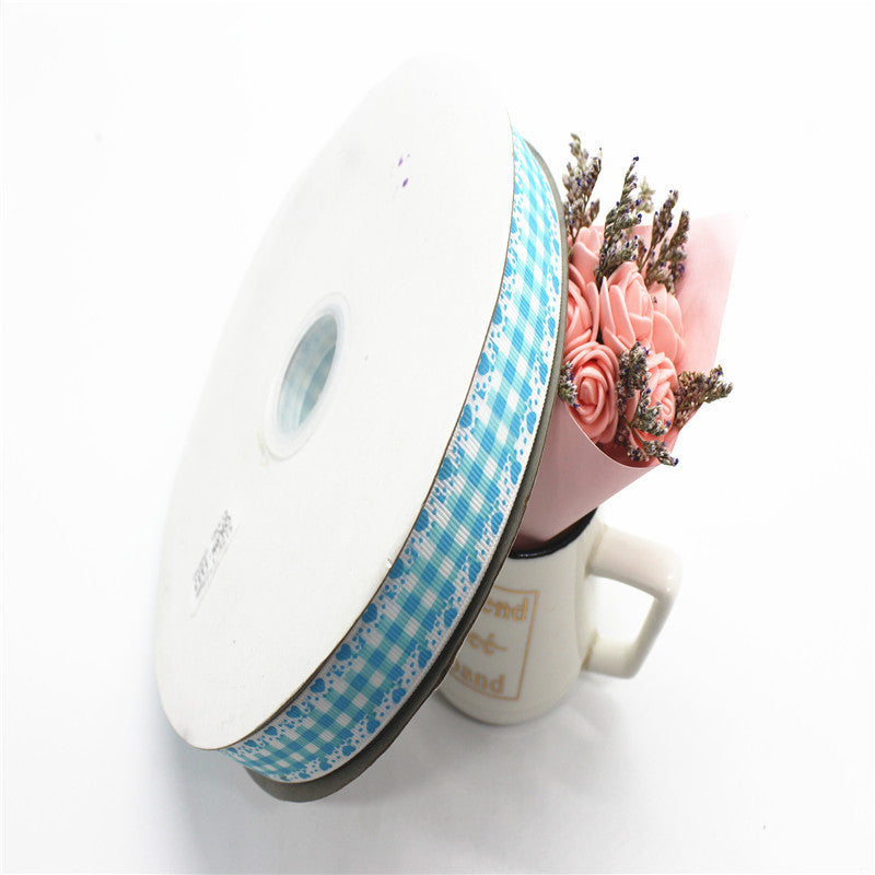 Plaid Two-color Printing Thread Belt Fabric Bow Handmade Hair Accessories DIY Ribbon