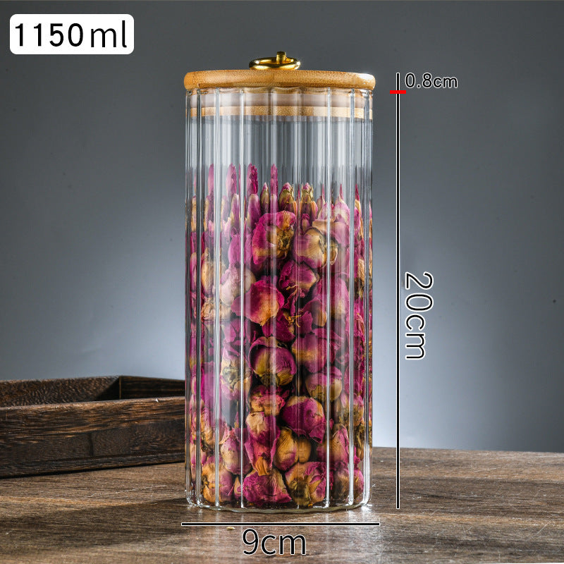 Boîte de rangement rayée en bois avec couvercle pour thé et snacks