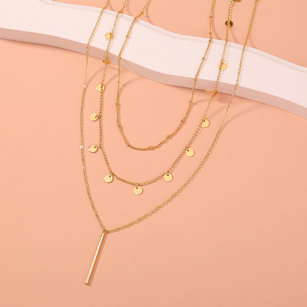 Simple round piece tassel pendant multi-layer necklace, stacked diy necklace