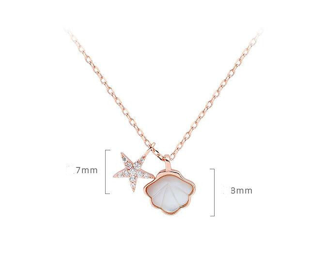 Sterling Silver Shell Starfish Necklace Niche Design Senior Mother Shell Diamond Short Clavicle Chain